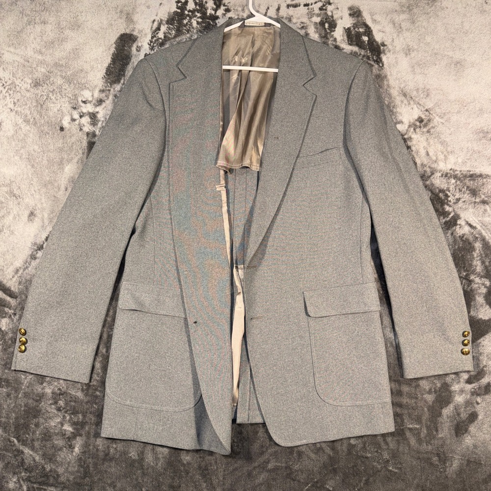 John Peel Ltd Vintage Grey Blazer Mens 44L USA Tailored Brass Crest Buttons